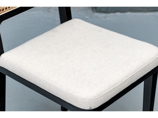 Black Finished Accent Side Chair With Caned Seat Back