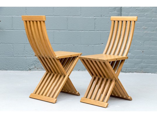 Awesome Pair Of Collapsible Slatted Accent Side Chairs