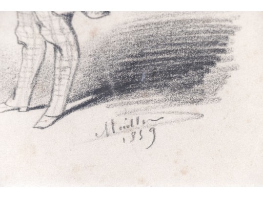 19th C. Mixed Media Signed Caricature Portrait, Ca. 1859