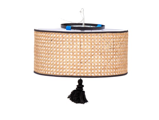 Cane And Fabric Wall Mounted Light Fixture With Its Shade
