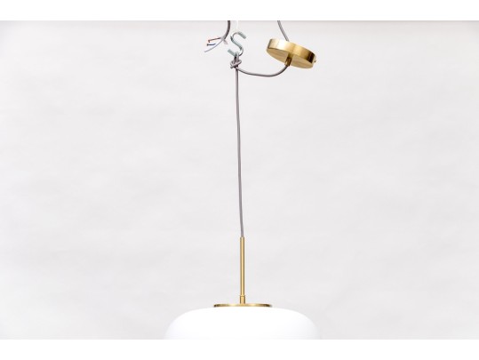 Cieling Mounted Pendant Lighting Fixture With Oversized White Shade