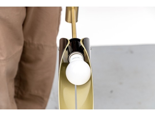 Stylish Brass And Enameled Six Light Chandelier