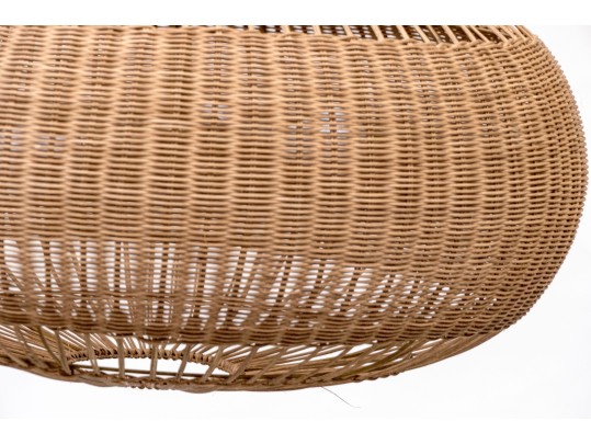 Rustic Three Light Chandelier With Cushion Form Woven Shade