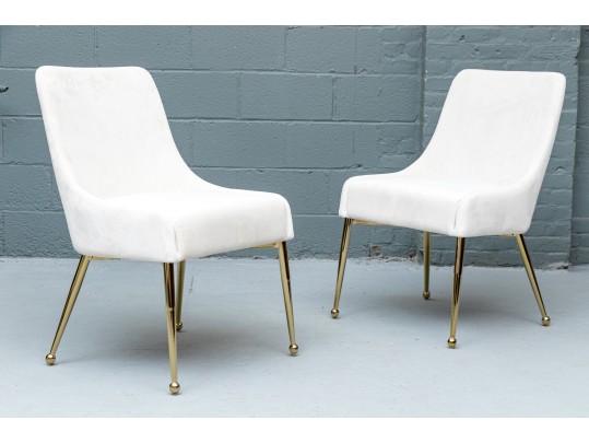 Elegant Pair Of Cream Upholstered Accent Side Chairs
