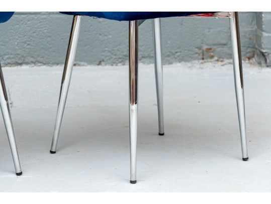 Chic Set Of Three Blue Upholstered Side Chairs