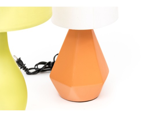 Set Of Three Intertek Ceramic Table Lamps In Green And Orange