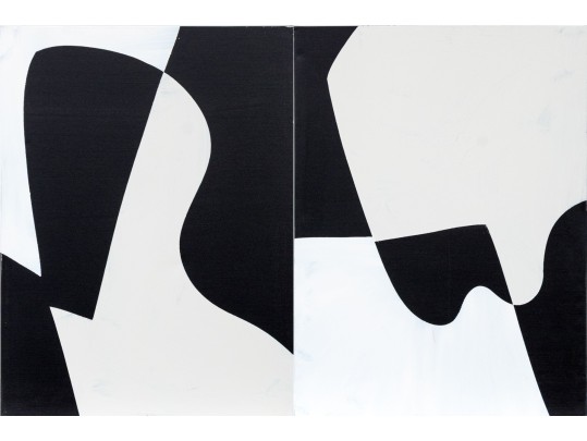 Pair Of Black And White Acrylic On Canvas Abstract Paintings