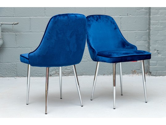 Chic Set Of Three Blue Upholstered Side Chairs