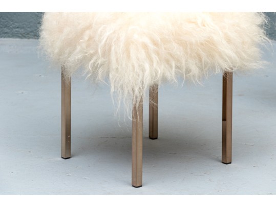 Pair Of Chic Shag Upholstered Stools