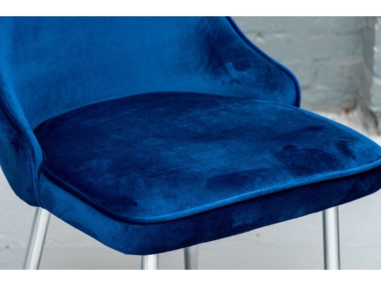 Chic Set Of Three Blue Upholstered Side Chairs