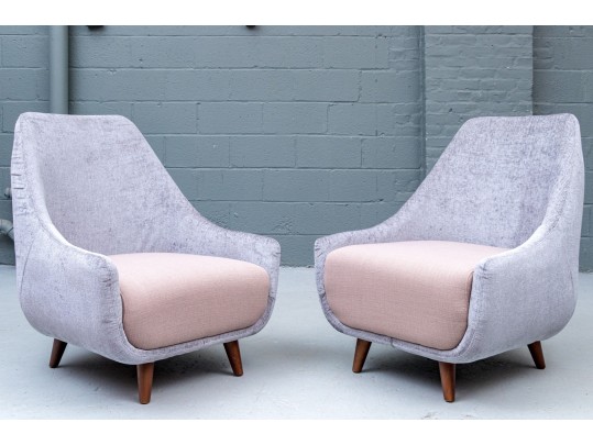 Pair Of Upholstered Mcm Style Lounge Chairs