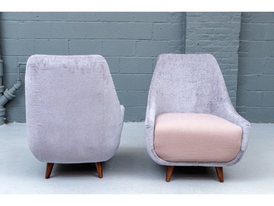 Pair Of Upholstered Mcm Style Lounge Chairs