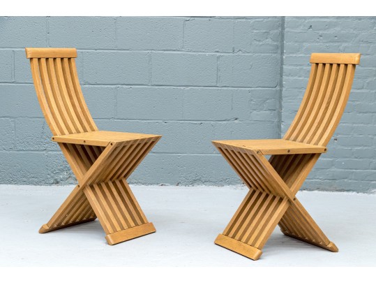 Awesome Pair Of Collapsible Slatted Accent Side Chairs