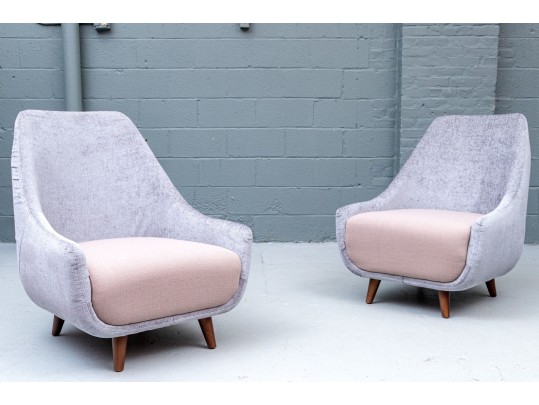Pair Of Upholstered Mcm Style Lounge Chairs
