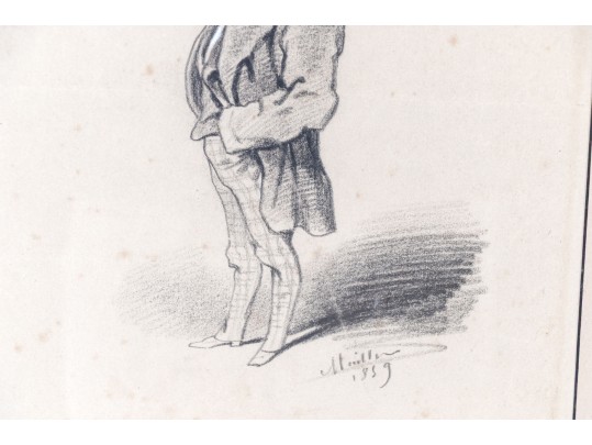 19th C. Mixed Media Signed Caricature Portrait, Ca. 1859