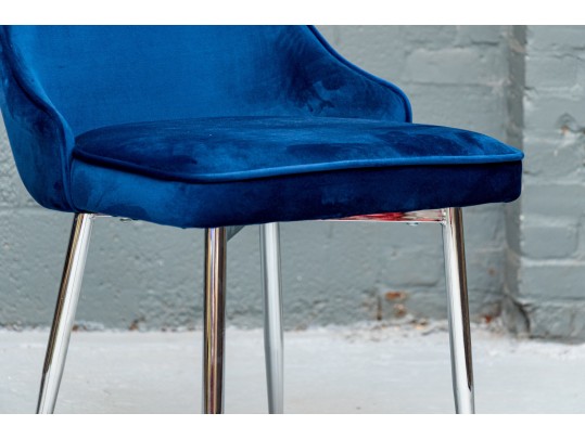 Chic Set Of Three Blue Upholstered Side Chairs