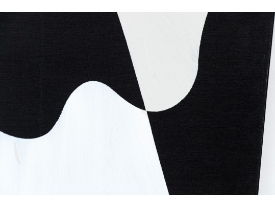 Pair Of Black And White Acrylic On Canvas Abstract Paintings