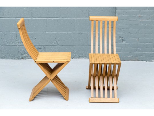 Awesome Pair Of Collapsible Slatted Accent Side Chairs