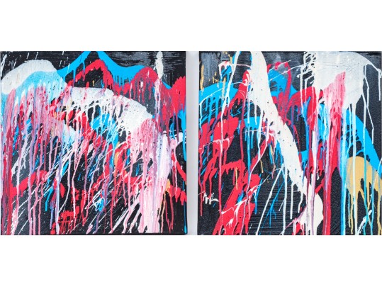Set Of Four Decorative Acrylic On Canvas, Abstracts