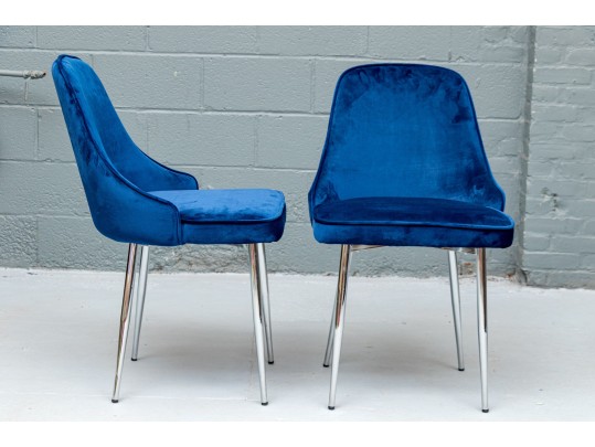 Chic Set Of Three Blue Upholstered Side Chairs