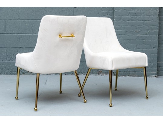 Elegant Pair Of Cream Upholstered Accent Side Chairs