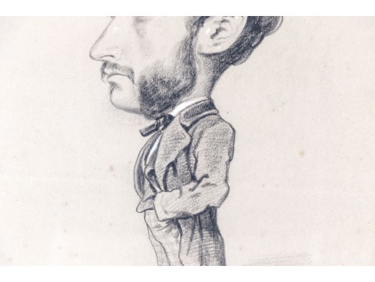 19th C. Mixed Media Signed Caricature Portrait, Ca. 1859