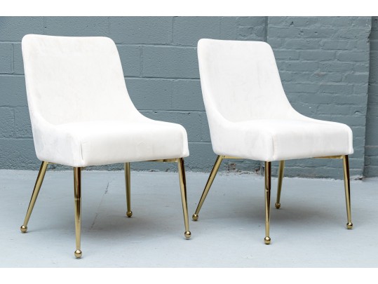 Elegant Pair Of Cream Upholstered Accent Side Chairs