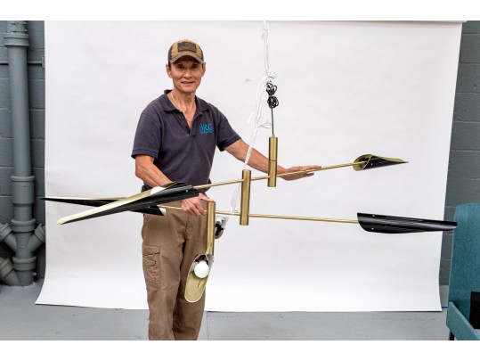 Stylish Brass And Enameled Six Light Chandelier