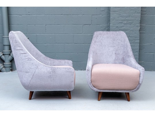 Pair Of Upholstered Mcm Style Lounge Chairs