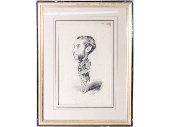 19th C. Mixed Media Signed Caricature Portrait, Ca. 1859