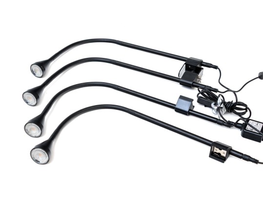 Set Of Four Black Adjustable Desk Lights