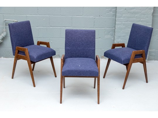 Set Of Three MCM Style Upholstered Armchairs