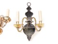 Pair Of Brass Clad Twin Light Wall Sconces - As-is