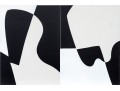 Pair Of Black And White Acrylic On Canvas Abstract Paintings
