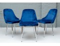 Chic Set Of Three Blue Upholstered Side Chairs