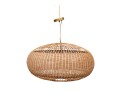 Rustic Three Light Chandelier With Cushion Form Woven Shade