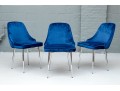 Chic Set Of Three Blue Upholstered Side Chairs
