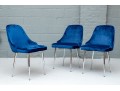 Chic Set Of Three Blue Upholstered Side Chairs