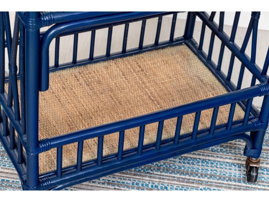 Awesome Bamboo And Cane Two Tiered Bar Cart On Casters