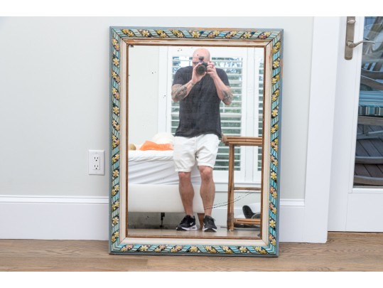 Whimsical Carved And Paint Finished Framed Mirror