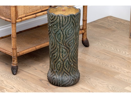 Vintage Faux Bois Ceramic Umbrella Stand