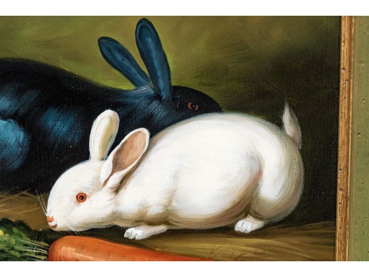 Oil On Canvas In The Manner Of George Morland (English, 1763-1804) Rabbits With Carrot