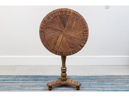 Quality Carved Wood And Willow Tilt Top Pedestal Table