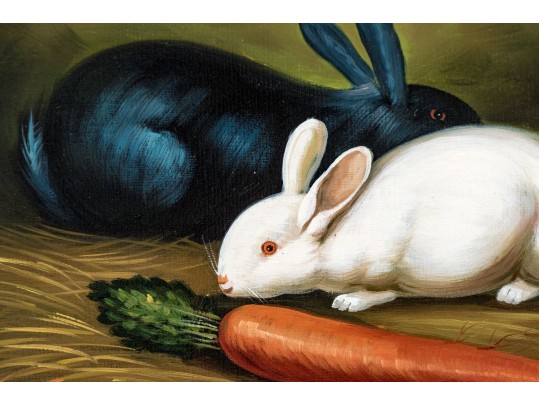 Oil On Canvas In The Manner Of George Morland (English, 1763-1804) Rabbits With Carrot