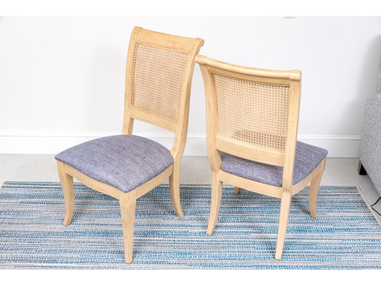 Pair Of Handsome Upholstered And Caned Accent Chairs