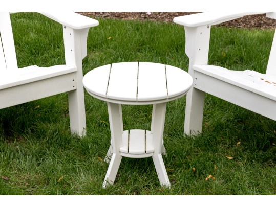 Classic Pair Of Seaside Casuals Adirondack Chairs With Accent Side Table