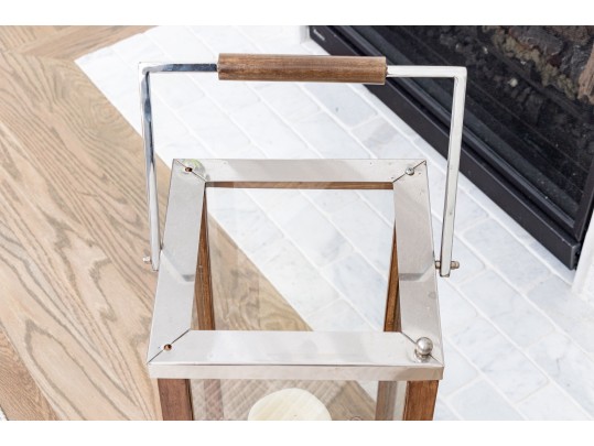 Decorative Wood, Glass, And Shell Lantern