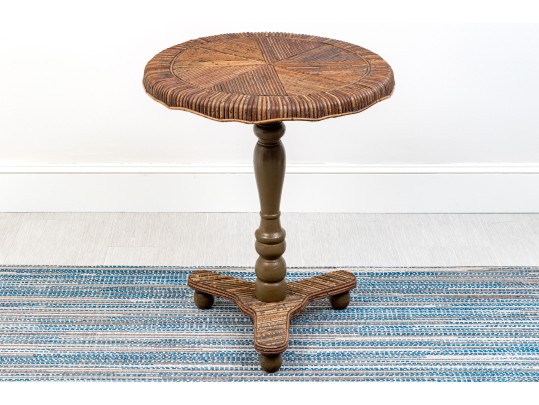 Quality Carved Wood And Willow Tilt Top Pedestal Table