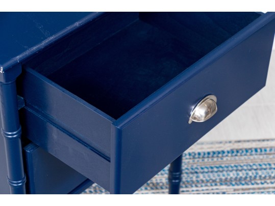 Chinoiserie Carved Faux Bamboo End Table In Admiral Blue