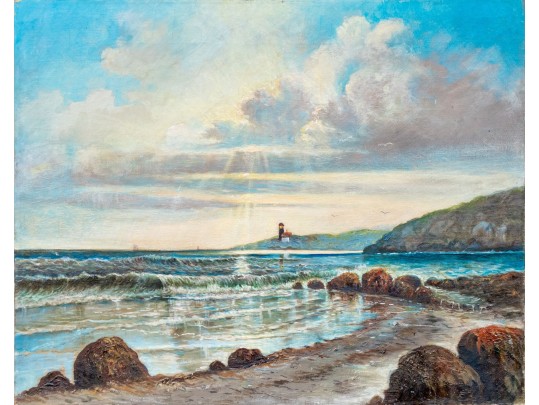 Oil On Canvas, Coastal Scene With Light House